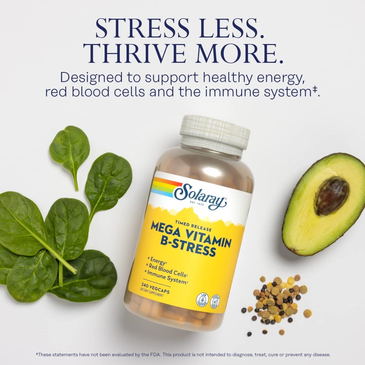 Solaray Mega Vitamin B-Stress, Two-Stage Timed-Release Vegan (120 CT) (240 CT)