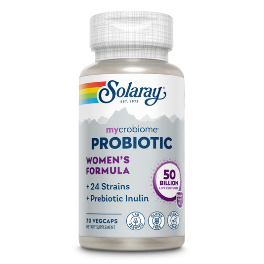 SOLARAY Mycrobiome Probiotic Women's Formula, 24 Strains Plus Prebiotic Inulin, Specially Formulated for Women, Digestion, Mood & Urinary Tract Support, 50 Billion CFU, 30 Servings, 30 VegCaps