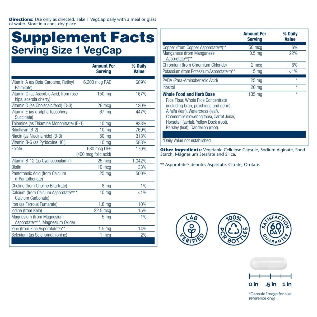 SOLARAY Once Daily High Energy Multivitamin, Immune System and Energy Support, Whole Food and Herb Base Ingredients, Men's and Women's Multi Vitamin, 120 Servings, 120 VegCaps