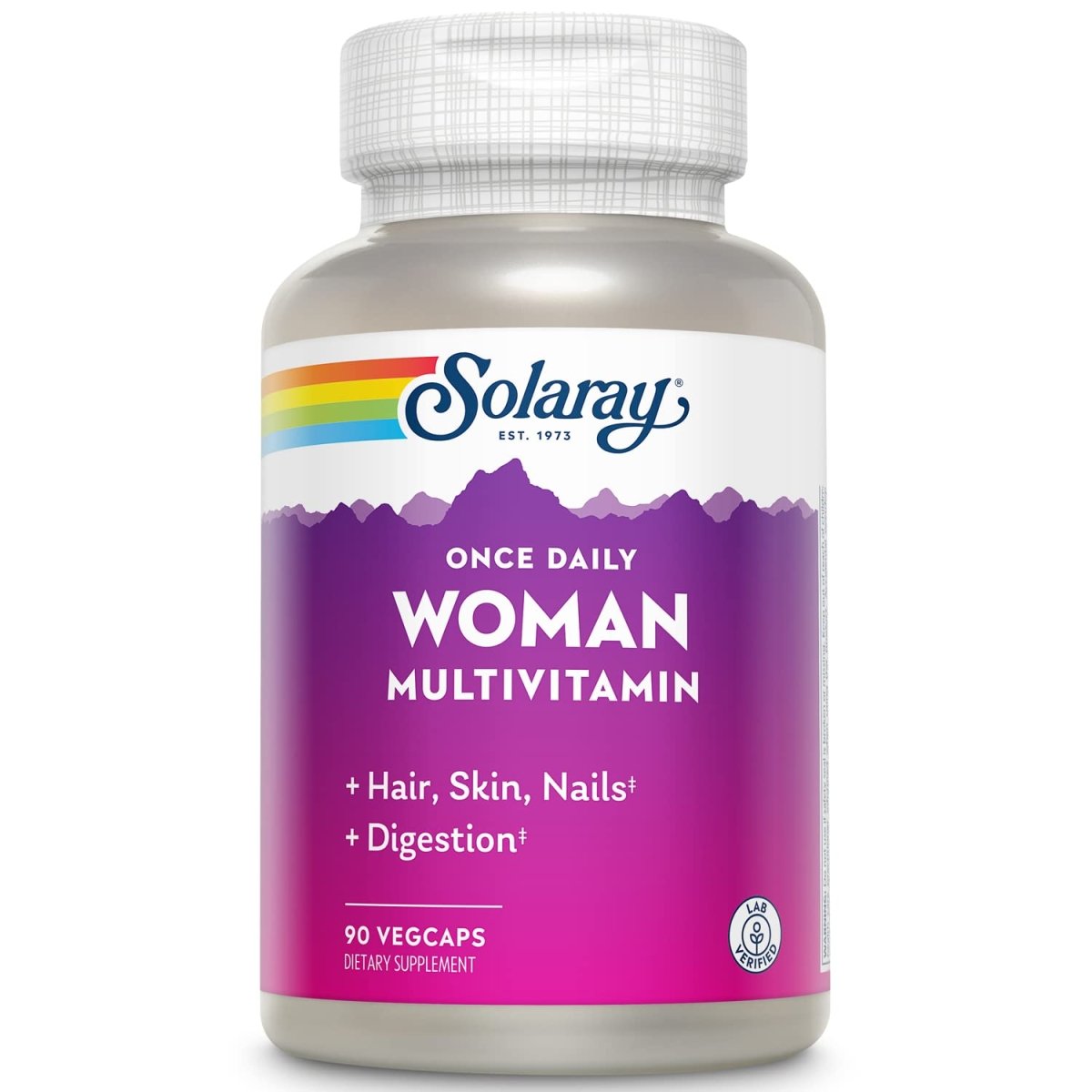 Solaray Once Daily Woman Multivitamin with Iron, Women's Multivitamin with Hair, Skin & Nails Blend, Enzyme Blend & Whole Food Base, Healthy Energy, Immune & Digestion Support, 90 Servings, 90 VegCaps