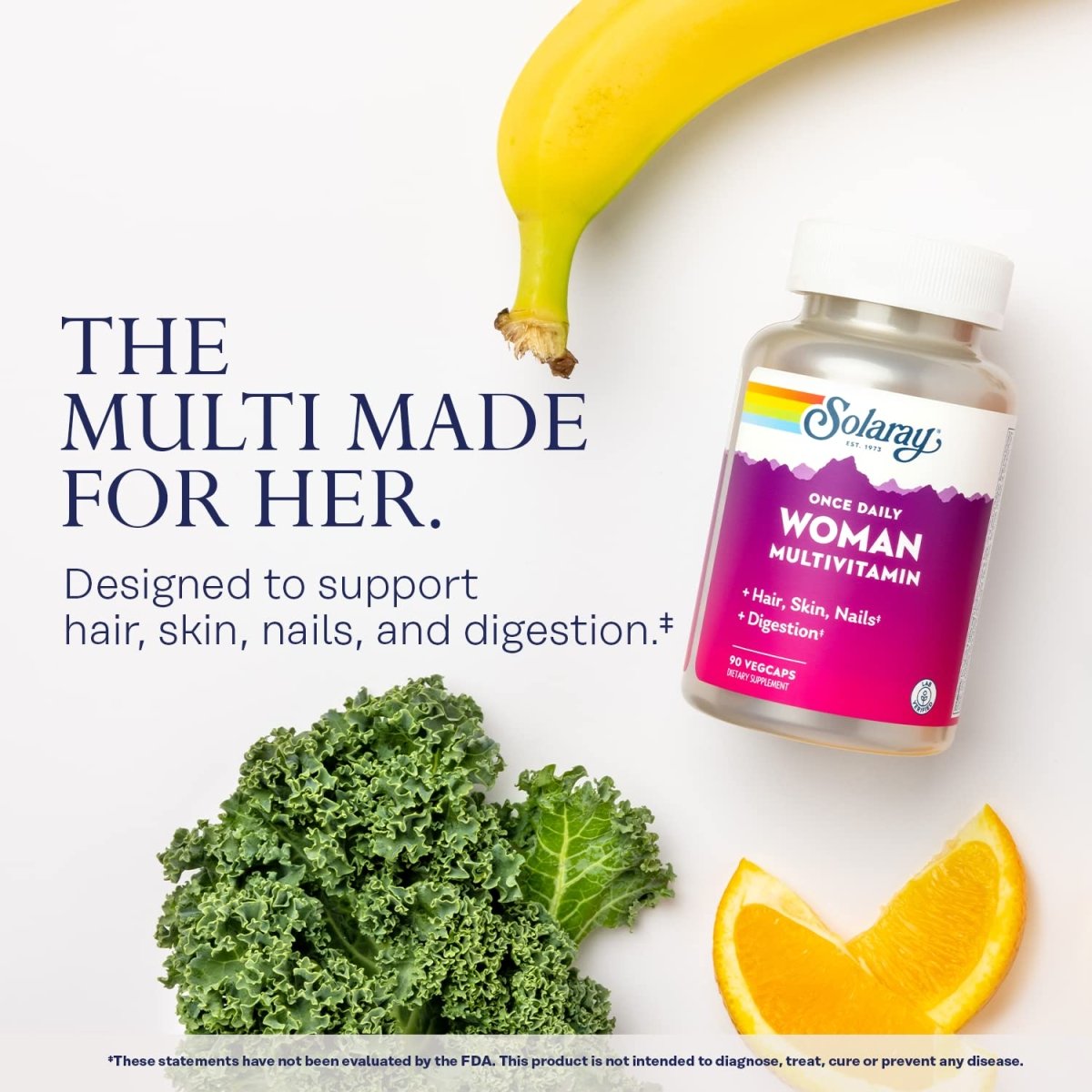 Solaray Once Daily Woman Multivitamin with Iron, Women's Multivitamin with Hair, Skin & Nails Blend, Enzyme Blend & Whole Food Base, Healthy Energy, Immune & Digestion Support, 90 Servings, 90 VegCaps
