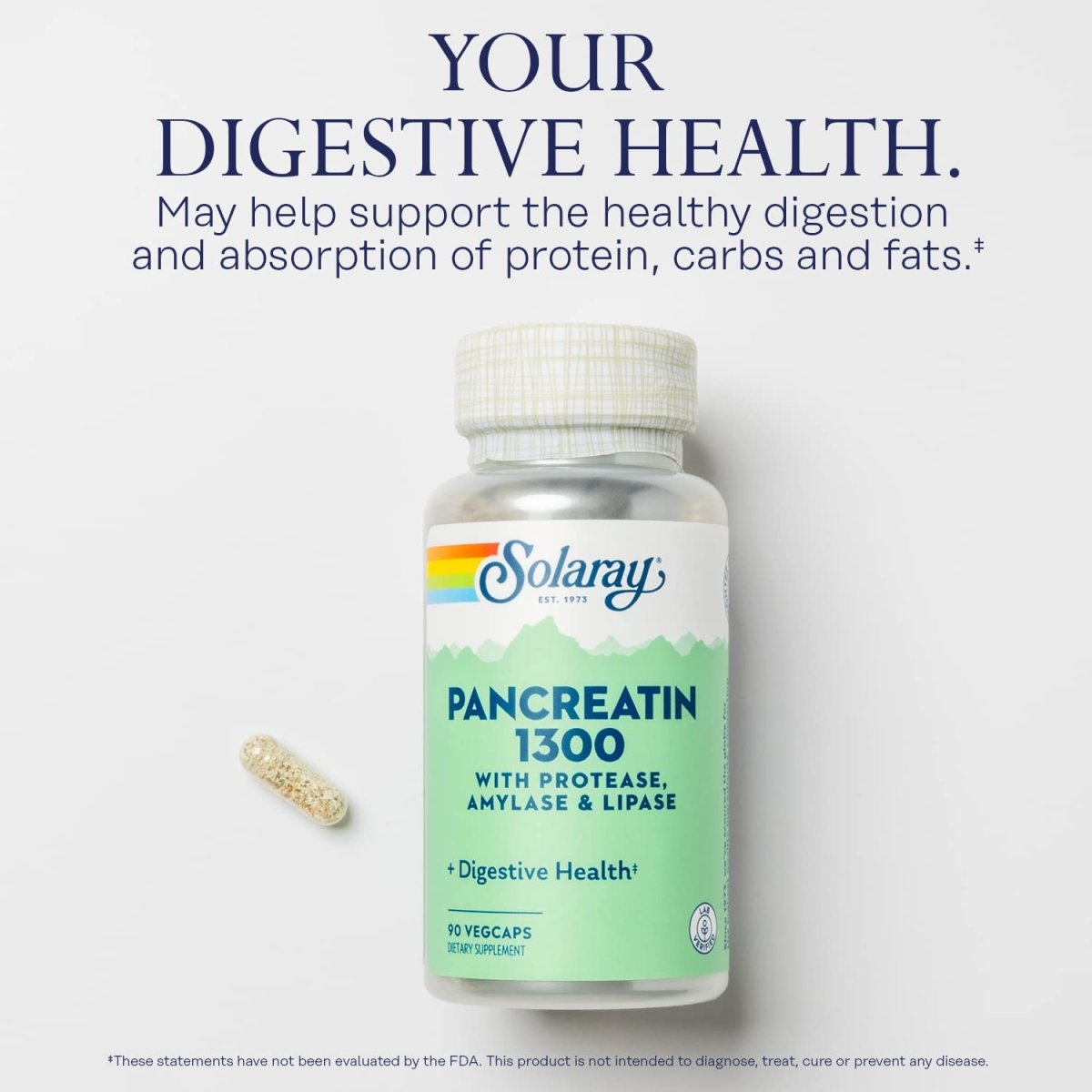 SOLARAY Pancreatin 1300 90 VegCaps, 90 Serv.