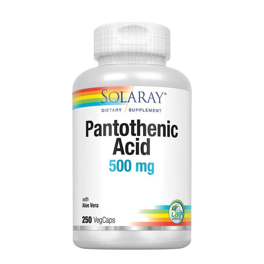 SOLARAY Pantothenic Acid 500mg Vitamin B-5 for Coenzyme-A Production & Energy Metabolism for Hair, Skin, Nails & Digestive Support 250 VegCaps