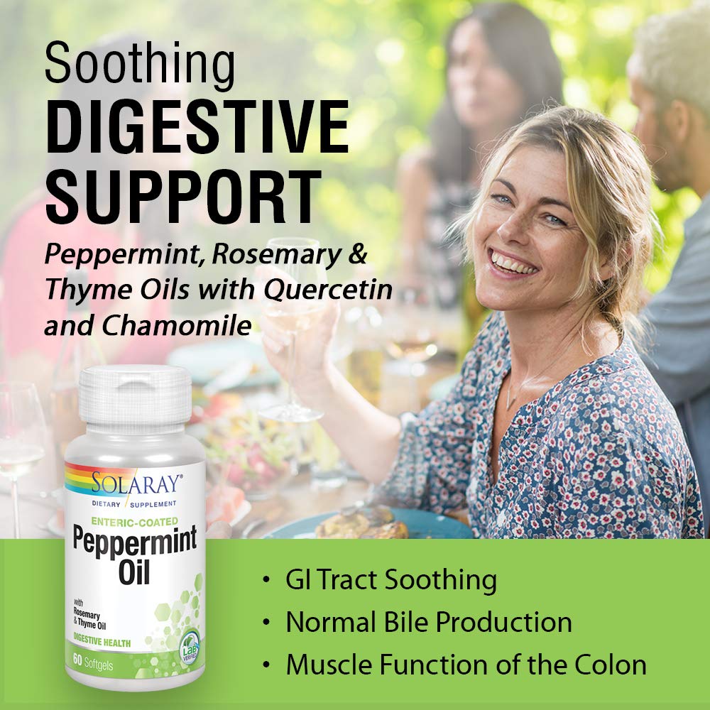 Solaray Peppermint Oil Enteric Coated w/Rosemary & Thyme Oil 60 Softgels