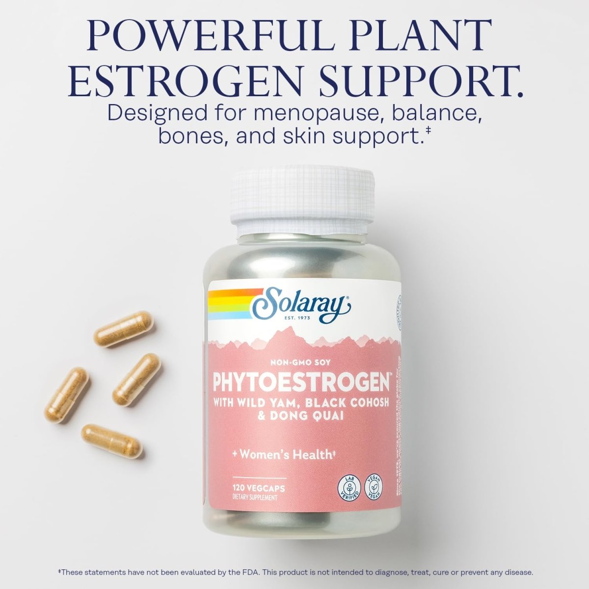 Solaray PhytoEstrogen Menopause Support Wild Yam, Black Cohosh & Dong Quai for Womens Health (30 Serv, 120 VegCaps)
