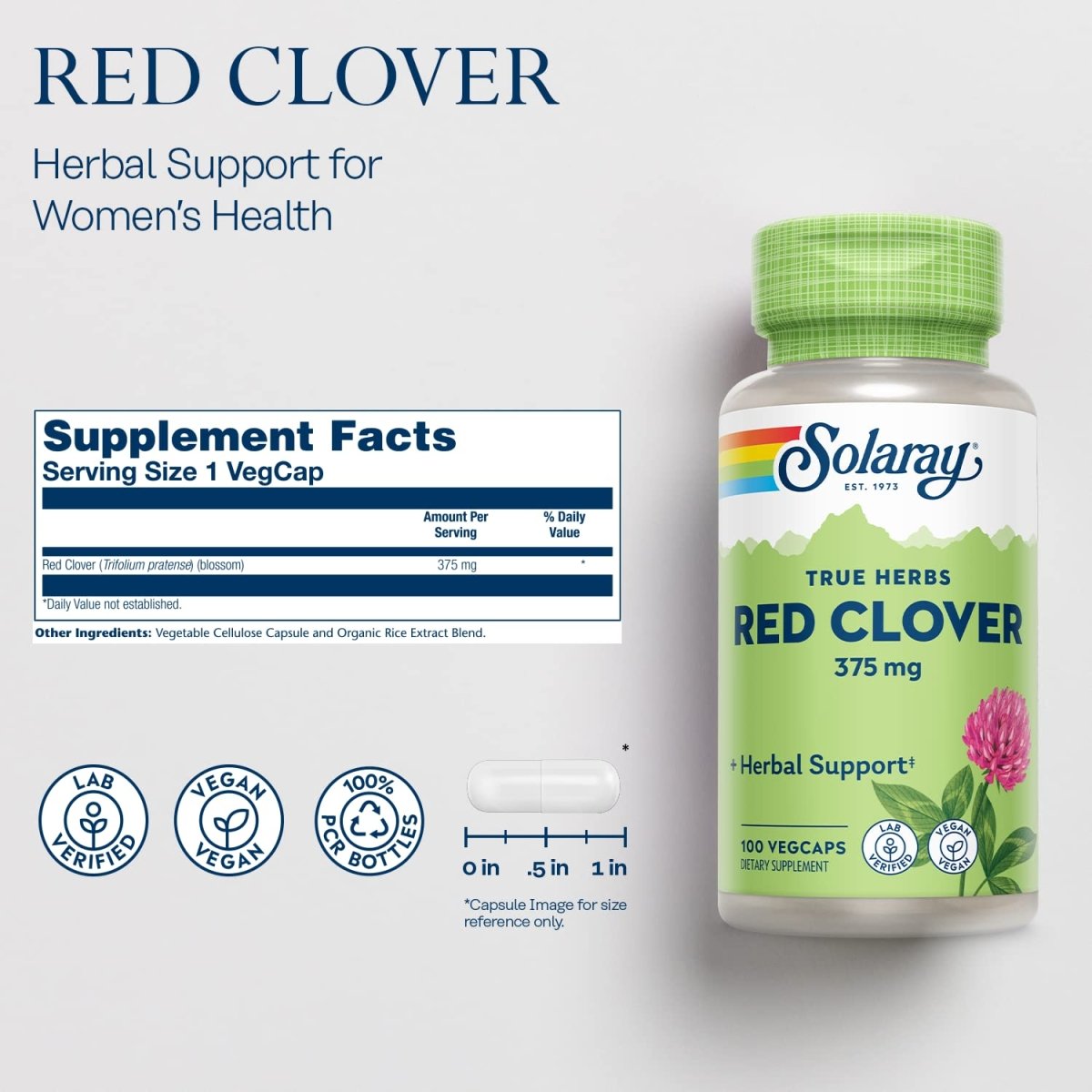 Solaray Red Clover Blossom, Veg Cap (Btl-Plastic) 375mg 100ct