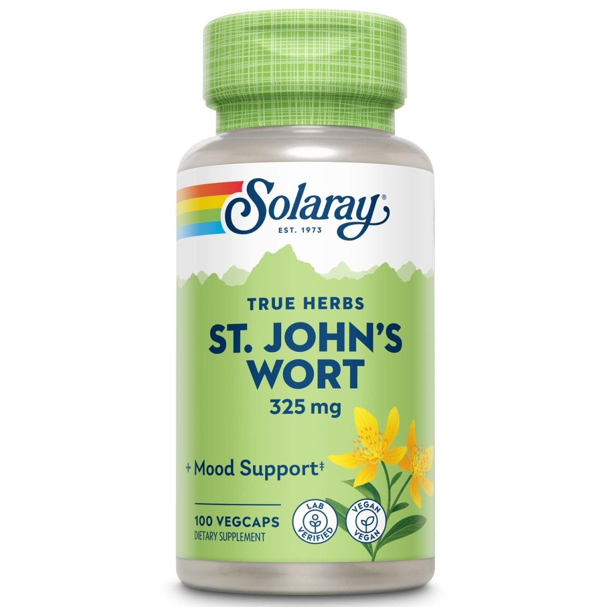 SOLARAY St Johns Wort 325mg Whole Aerial Non-GMO, Vegan Lab Verified (100 CT)