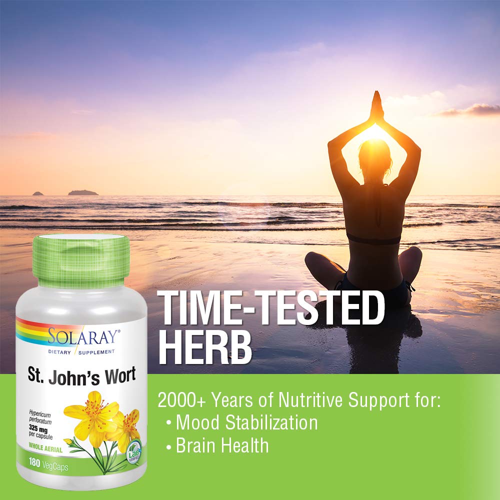 SOLARAY St Johns Wort 325mg Whole Aerial Non-GMO, Vegan Lab Verified (180 CT)