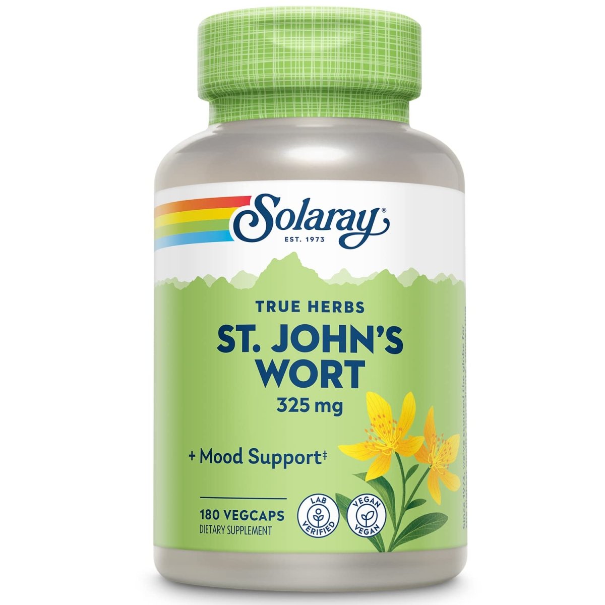 SOLARAY St Johns Wort 325mg Whole Aerial Non-GMO, Vegan Lab Verified (180 CT)