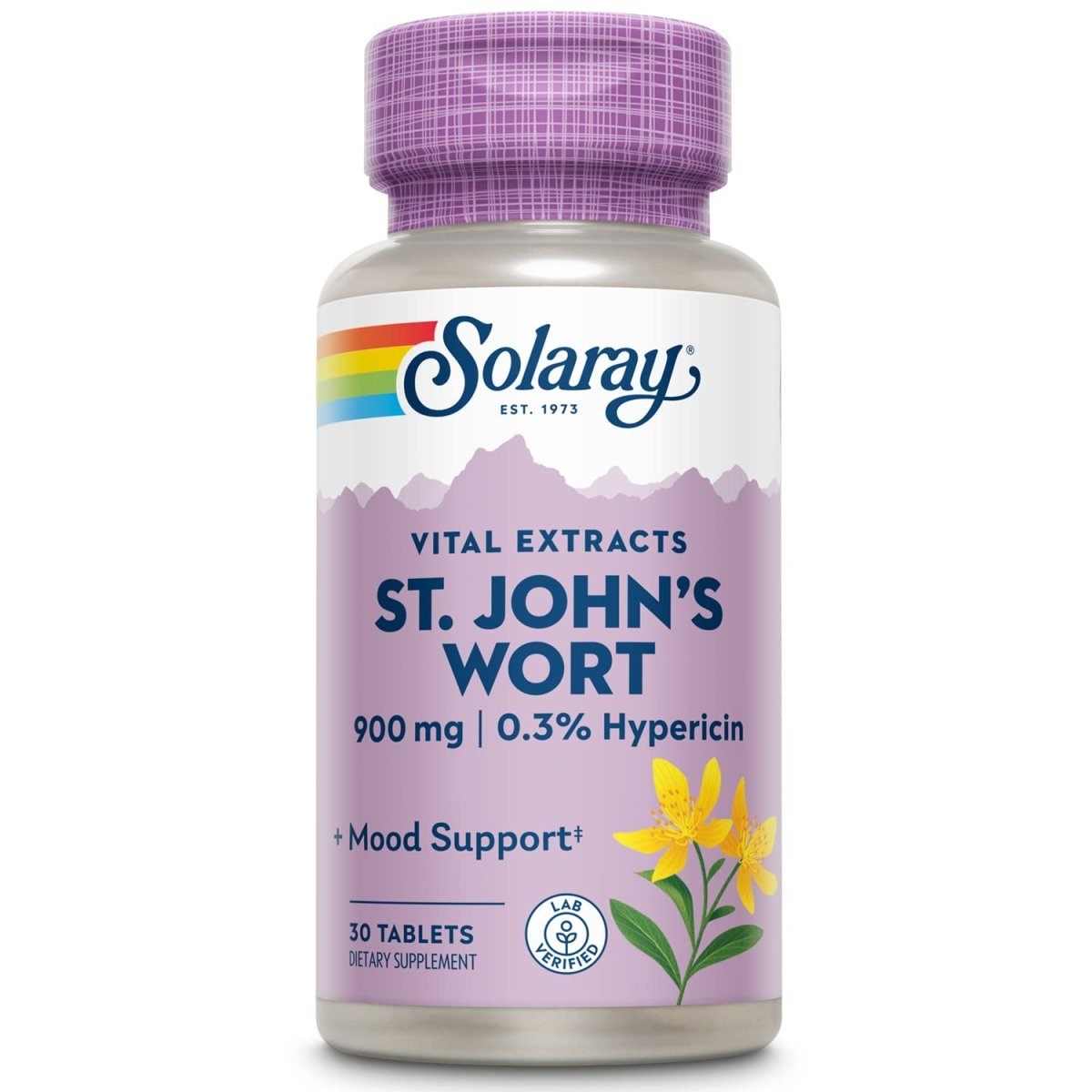 SOLARAY St John's Wort 900 mg, Once Daily Mood Support Supplement, Standardized to 0.3% Hypericin for Brain Health Support and a Balanced Mood, 60-Day Money Back Guarantee 30 Servings 30 Tablets