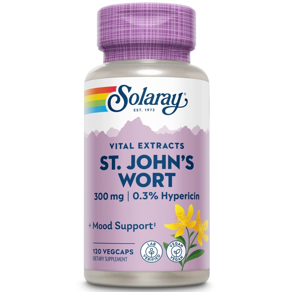 SOLARAY St John's Wort Aerial Extract 300 mg, 0.3% Hypericin, Mood & Brain Health Support, Vegan & Lab Verified for Quality, 120 Servings, 120 VegCaps