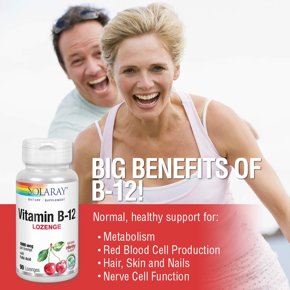 SOLARAY Vitamin B-12 1000mcg Lozenges with Folic Acid 90CT