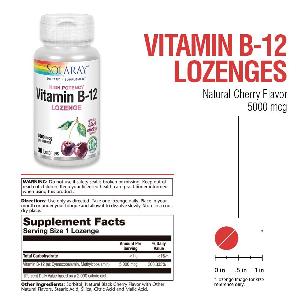 SOLARAY Vitamin B-12 5000mcg Lozenges 30ct