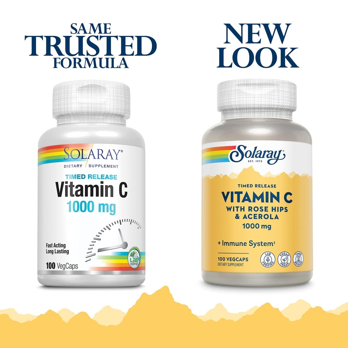 SOLARAY Vitamin C 1000 mg with Rose Hips & Acerola, Two-Stage Timed-Release, Long Lasting Immune Support, 100 Tablets