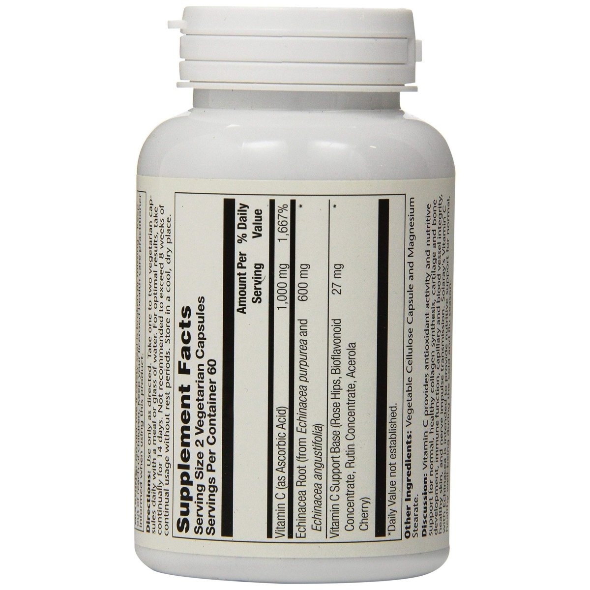 SOLARAY Vitamin C & Echinacea Root Healthy Immune System Support with 500mg VIT C & 300mg Echinacea per VegCap 120ct