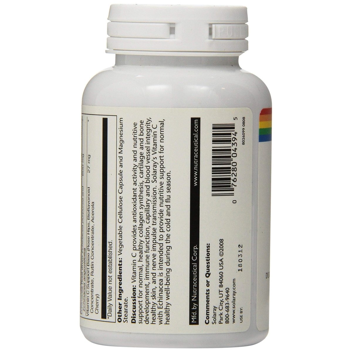 SOLARAY Vitamin C & Echinacea Root Healthy Immune System Support with 500mg VIT C & 300mg Echinacea per VegCap 120ct