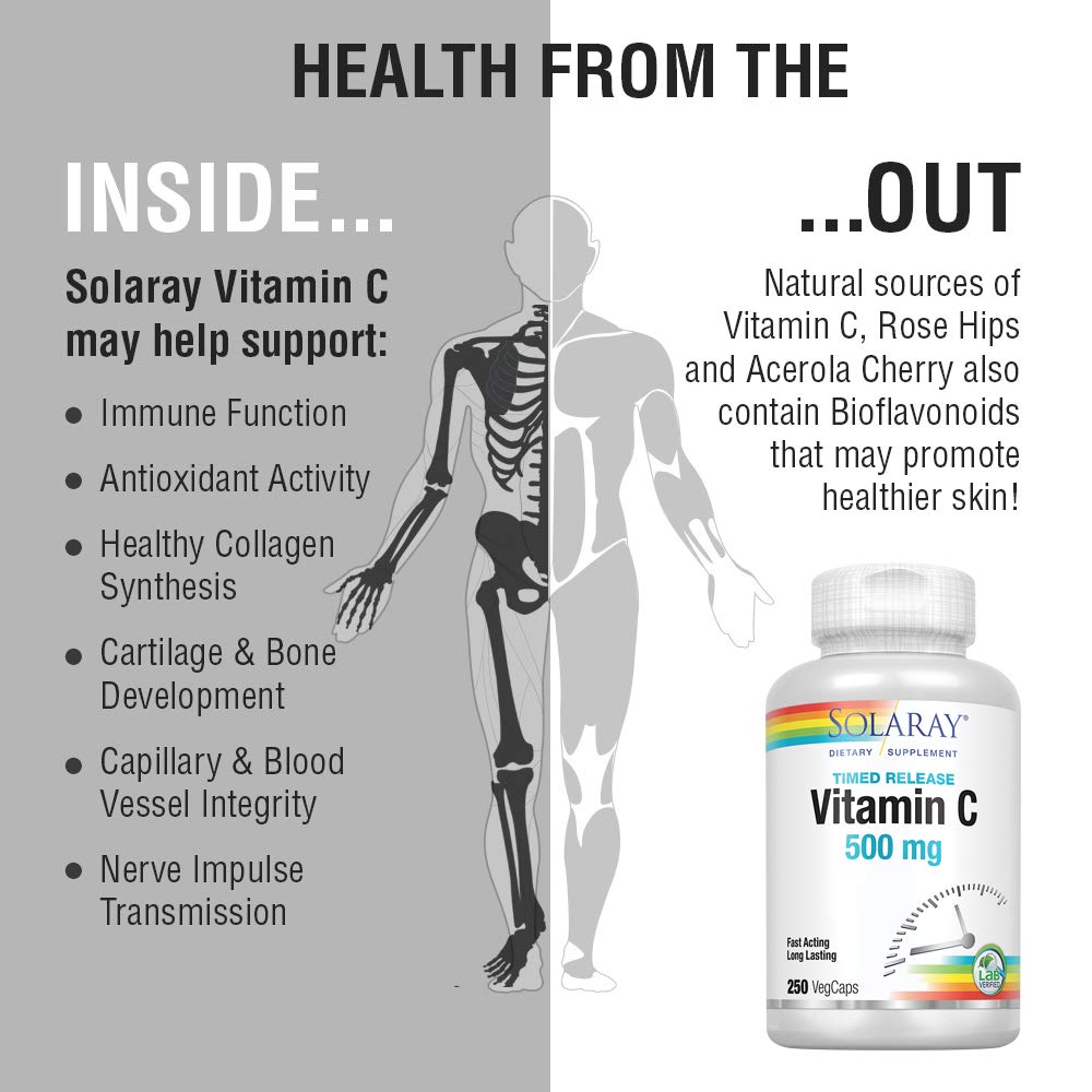 SOLARAY Vitamin C w/Rose Hips & Acerola 500mg 250 CT