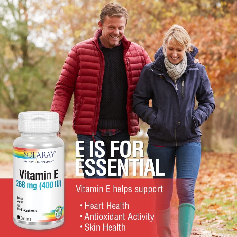 SOLARAY Vitamin E d-Alpha Tocopherol 268mg (400 IU) Heart & Skin Health, Antioxidant Activity Support (50 CT)