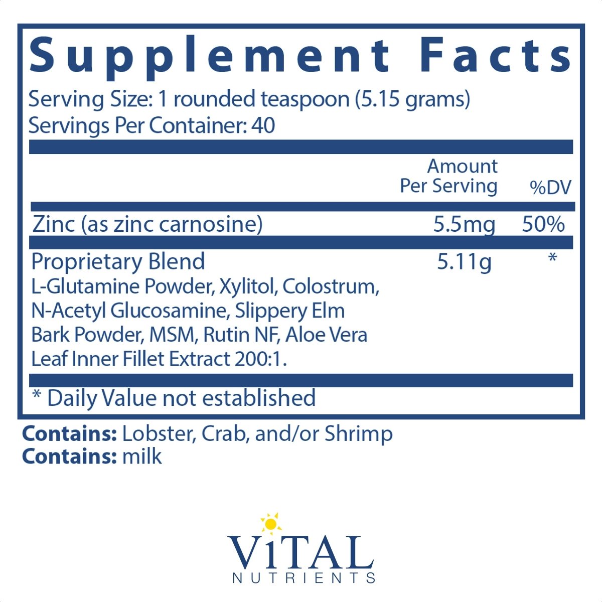 Vital Nutrients GI Repair Powder 168 or 208 Grams