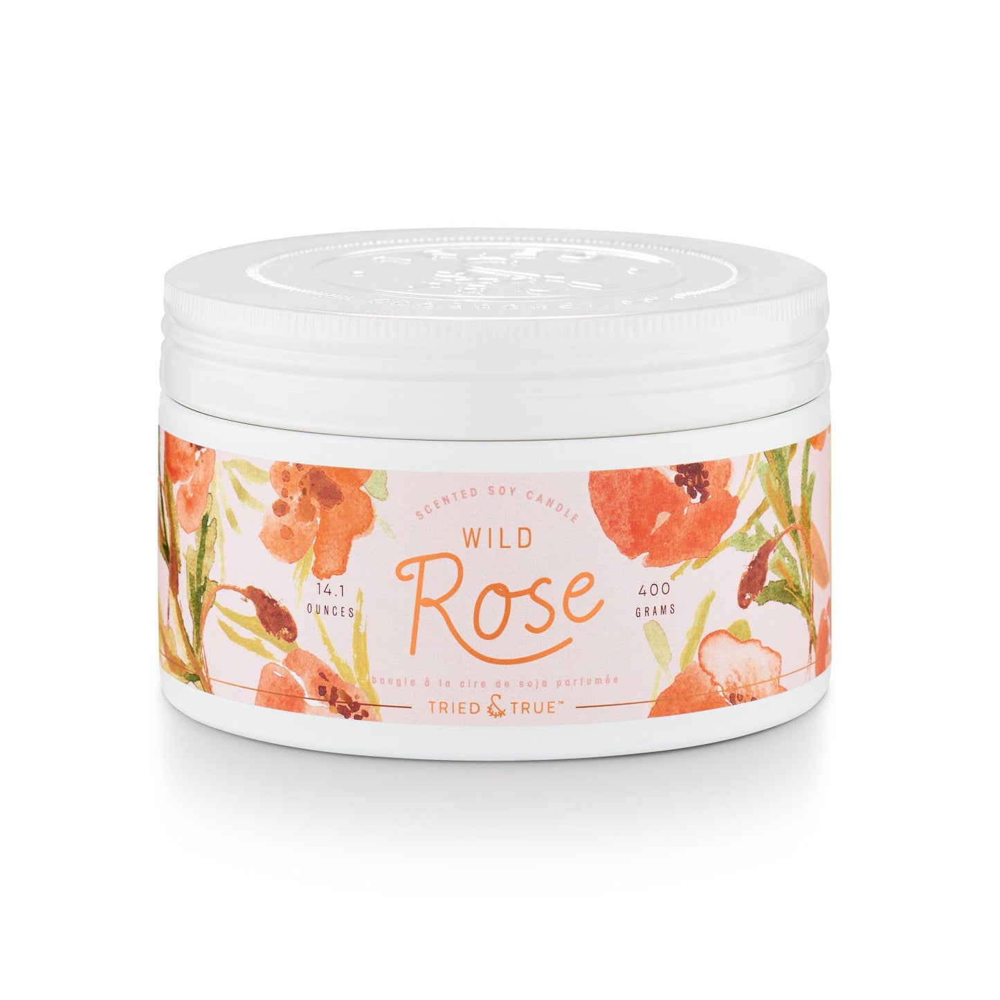 Wild Rose 3 Wick Soy Candle in Tin