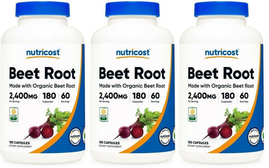 Organic Beet Root 2400mg 3X180 Caps Nutricost Non GMO/Gluten Free/Vegeterian