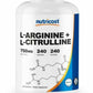 L-Arginine L-Citrulline 750mg, 240 Capsules - Non-GMO 1500mg per 2 Nutricost