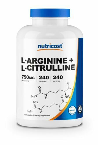 L-Arginine L-Citrulline 750mg, 240 Capsules - Non-GMO 1500mg per 2 Nutricost