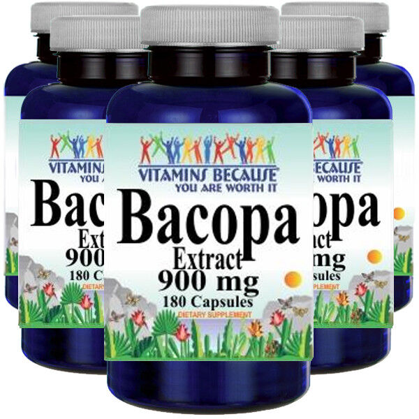 Bacopa Extract 900 mg 5X180 Capsules Bacopa Monnieria by Vitamins Because