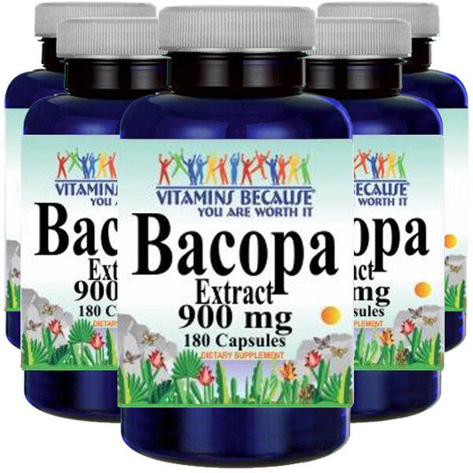 Bacopa Extract 900 mg 5X180 Capsules Bacopa Monnieria by Vitamins Because
