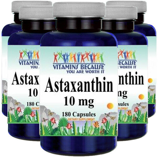 Astaxanthin 10mg 5X180 Capsules (from Haematococcus Pluvial) by Vitamins Because