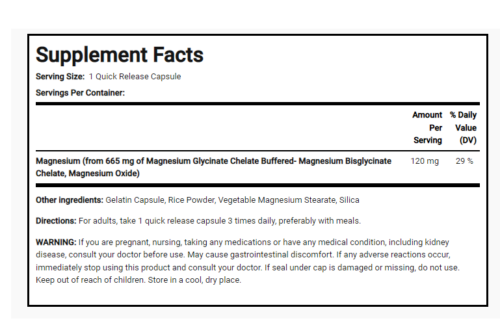Magnesium Glycinate 665mg 250 Caps Buffered Chelate Magnesium Bisglycinate