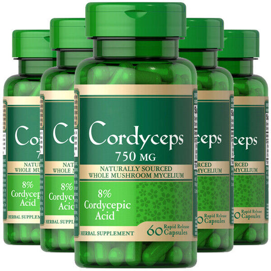 Cordyceps Sinensis Mushroom 1500mg per 2: 5X60 Caps - Cordycepic Acid