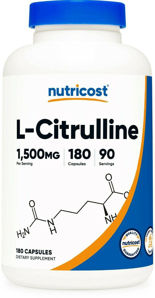 L-Citrulline 1500mg 180 Capsules Gluten Free & Non-GMO Nutricost