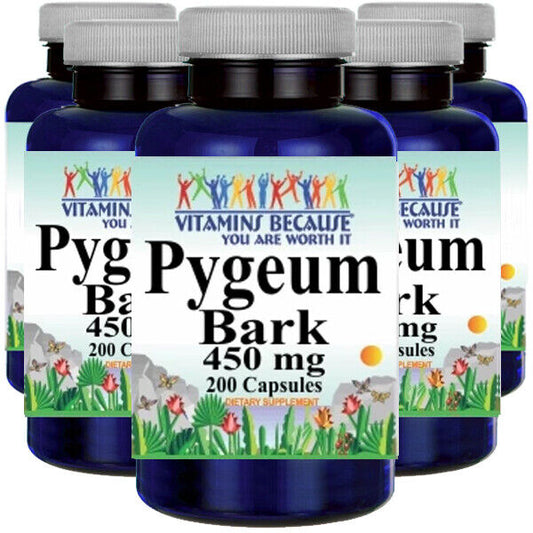 Pygeum Bark 450mg 5X200 Caps 450 mg per Capsule 900mg/per 2 Capsules