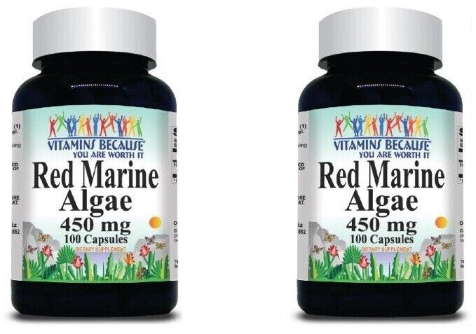 Red Marine Algae 450mg 2X100Caps Non-GMO & Gluten Free Red Seaweed 900mg per 2