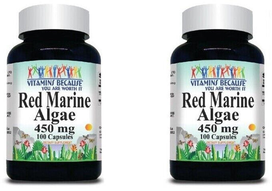 Red Marine Algae 450mg 2X100Caps Non-GMO & Gluten Free Red Seaweed 900mg per 2