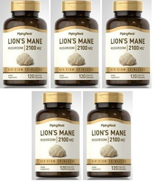Lion's Mane Mushroom 2100mg per Capsule 5X120 Caps (Hericium erinaceus) non GMO