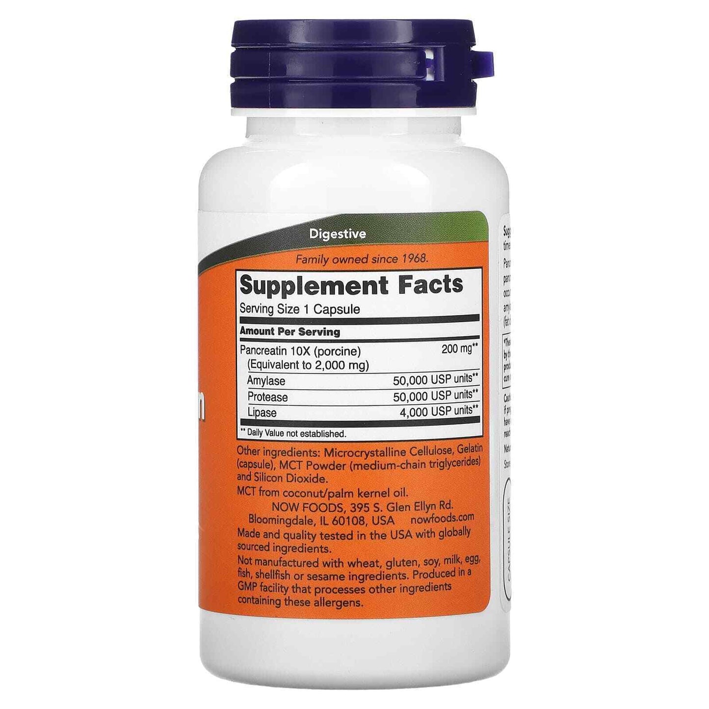 NOW Foods Pancreatin 2000mg 100Caps Amylase 50,000/Protease 50,000/Lipase 4,000