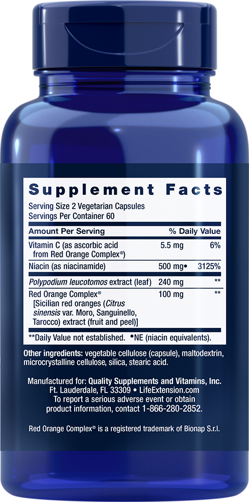 Life Extension Shade Factor 120 Caps | Polypodium Leucotomos 240mg + Niacinamide + Red Orange Complex | Skin UV Support
