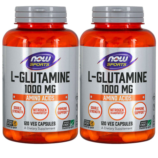 NOW Foods L-Glutamine 1000mg 2X120 or 1X240 Caps Amino Acid Kosher/Vegan/Non-GMO