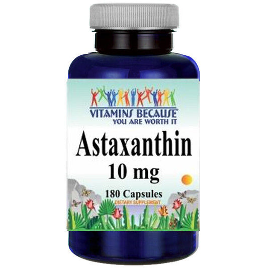 Astaxanthin 10mg 180 Capsules (from Haematococcus Pluvialis) by Vitamins Because