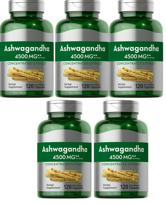 Ashwagandha 4500mg 5X120 Caps and Bioperine Ayurvedic Herb
