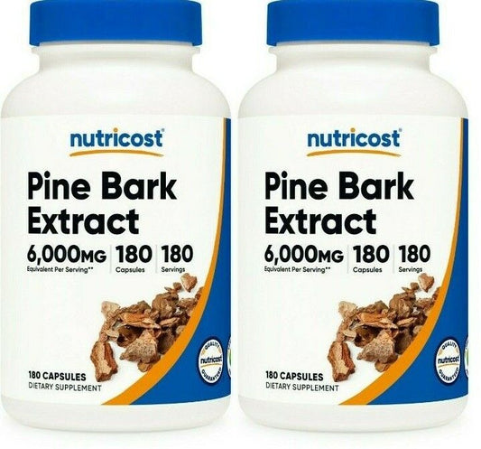 Pine Bark 6000mg 2X180Caps Extract Non-GMO/Gluten Nutricost 95% Proanthocyanidin