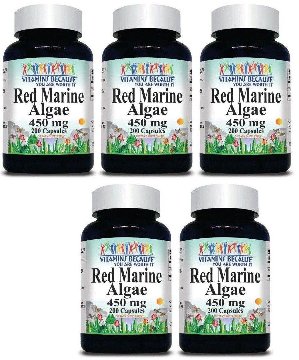 Red Marine Algae 450mg 5X200Caps Non-GMO & Gluten Free Red Seaweed 900mg per 2