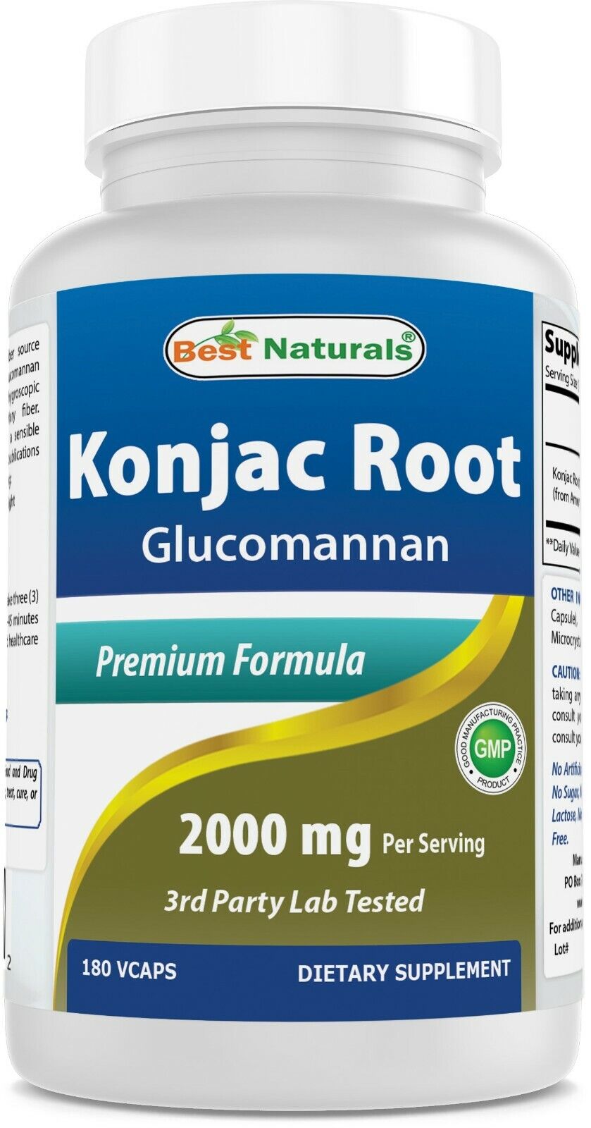 Konjac Root 2000mg Glucomannan 180 Caps Gluten Free