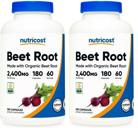 Organic Beet Root 2400mg 2X180 Caps Nutricost Non GMO/Gluten Free/Vegeterian