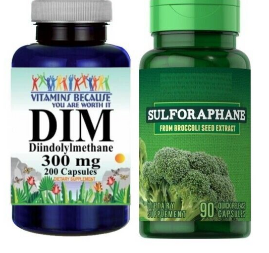 DIM 300mg 200 Caps USA Made and Sulforaphane Cruciferous Broccoli 90 caps