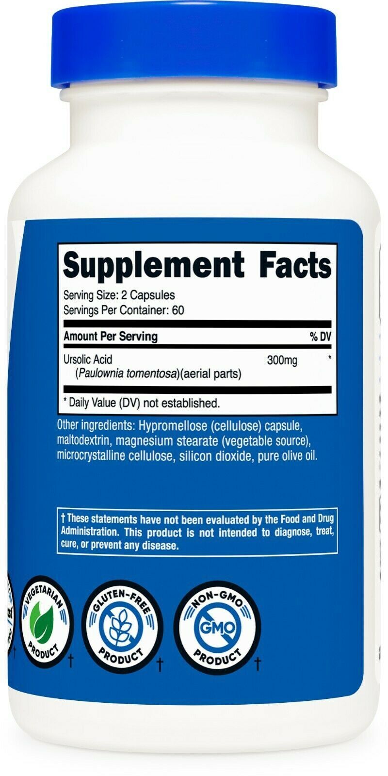 Ursolic Acid 300mg 120 Caps Nutricost Vegeterian/NON-GMO/Gluten Free