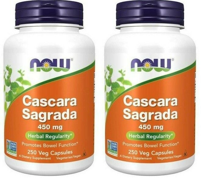 NOW Foods Cascara Sagrada, 450mg, 2X250 Caps Kosher/Rhamnus purshiana/Vegan