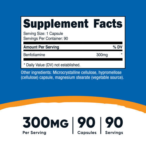 Mega Benfotiamine 300mg 90 Caps Gluten Free and Non-GMO Nutricost Vitamin B1